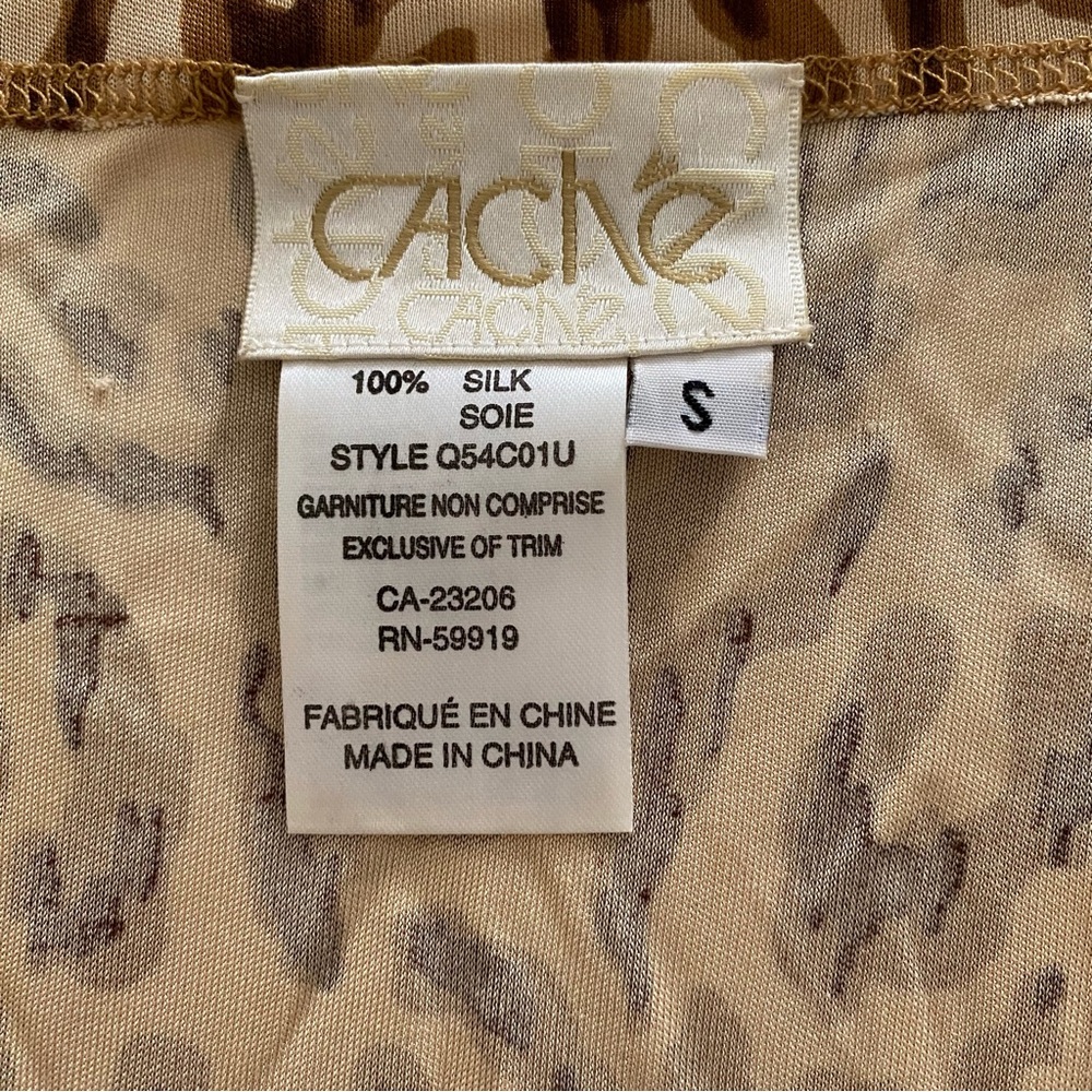Cache Leopard Print Cross-Front Silk Blouse Size S - image 3